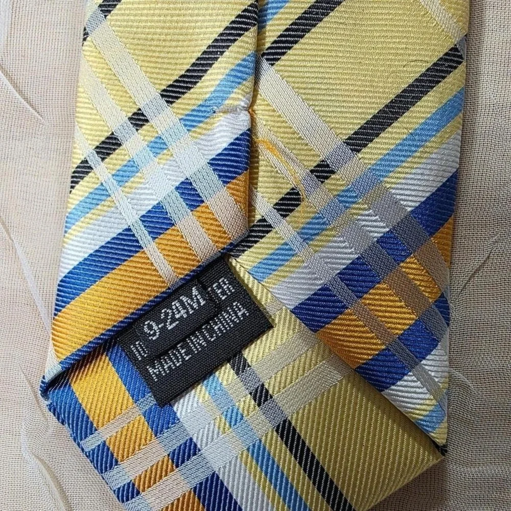 Littlest Prince Couture Boys Zipper Tie Yellow Blue Plaid 9-24M Preppy Classic
